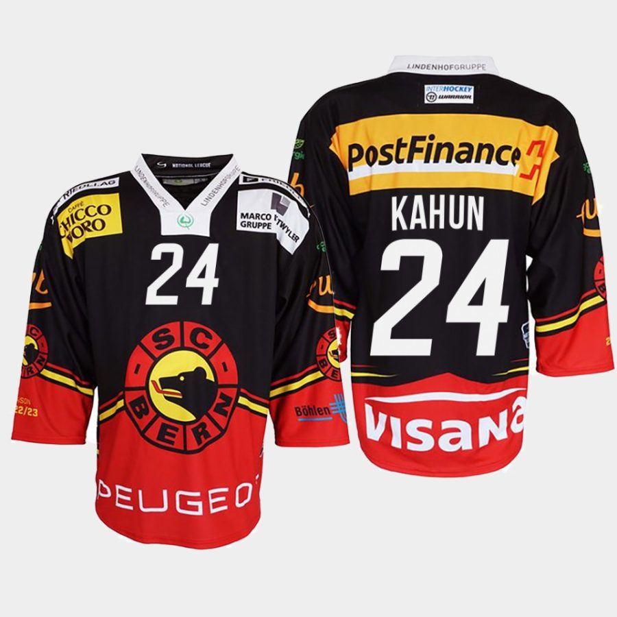 dominik kahun sc bern black 2022ice hockey shirt jersey