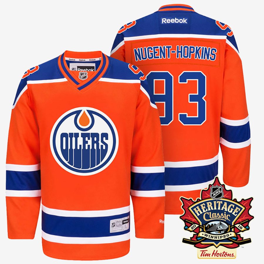 edmonton oilers 93 ryan nugent hopkins 2016 heritage classic alternate premier orange jersey