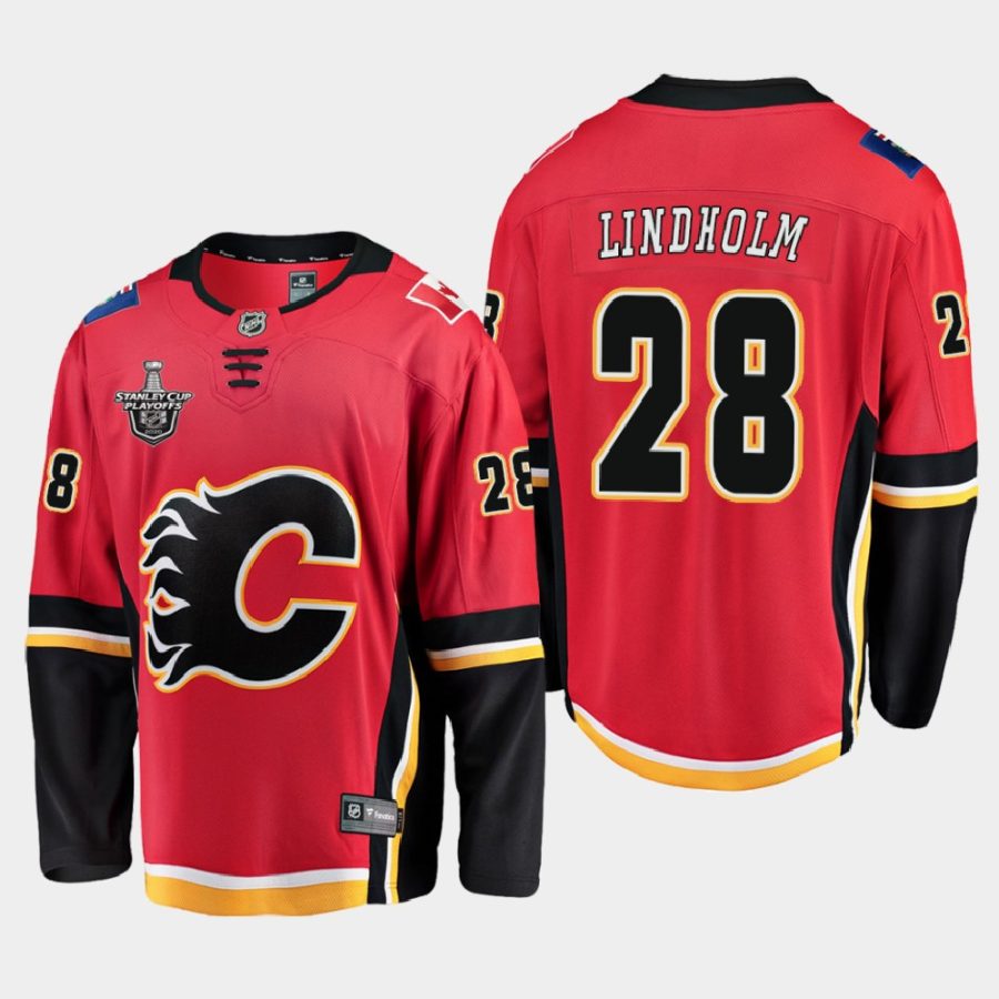 elias lindholm flames red 2019 2020 stanley cup playoffs home jersey