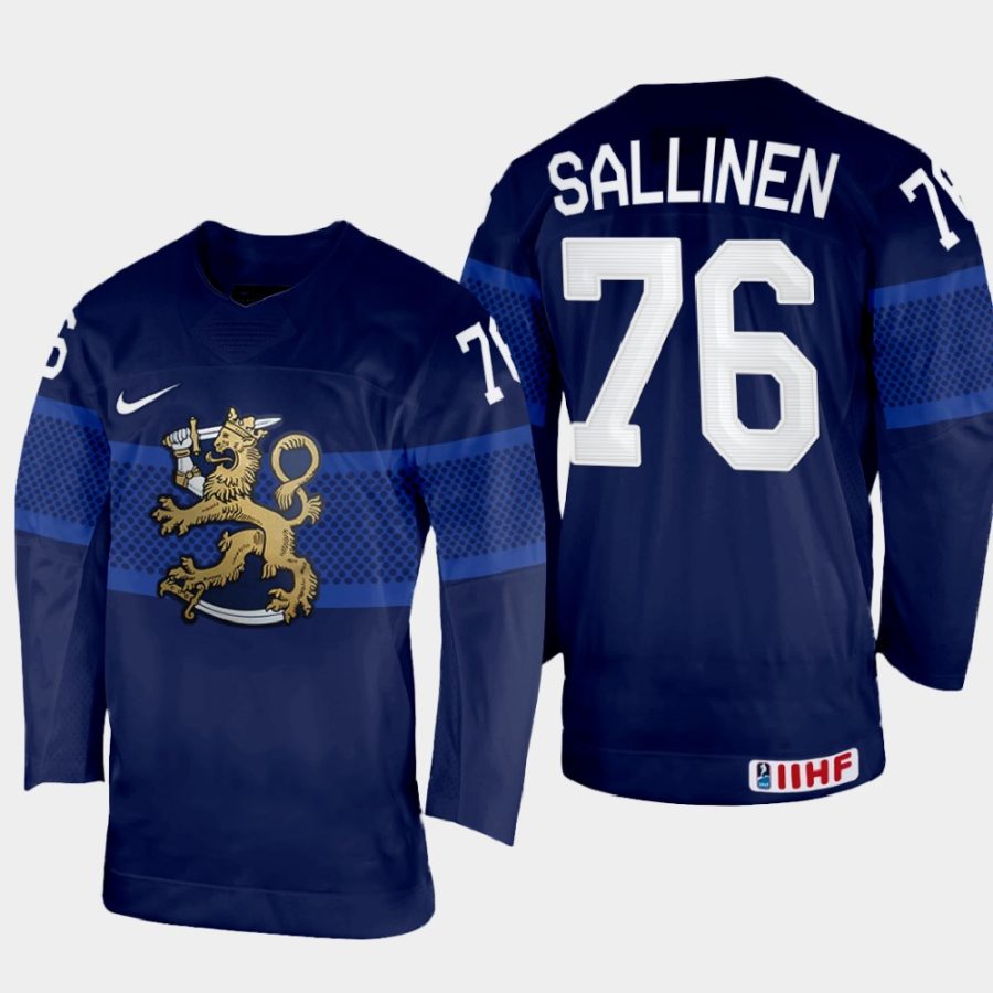 finland hockey jere sallinen 2022 iihf world championship away jersey navy