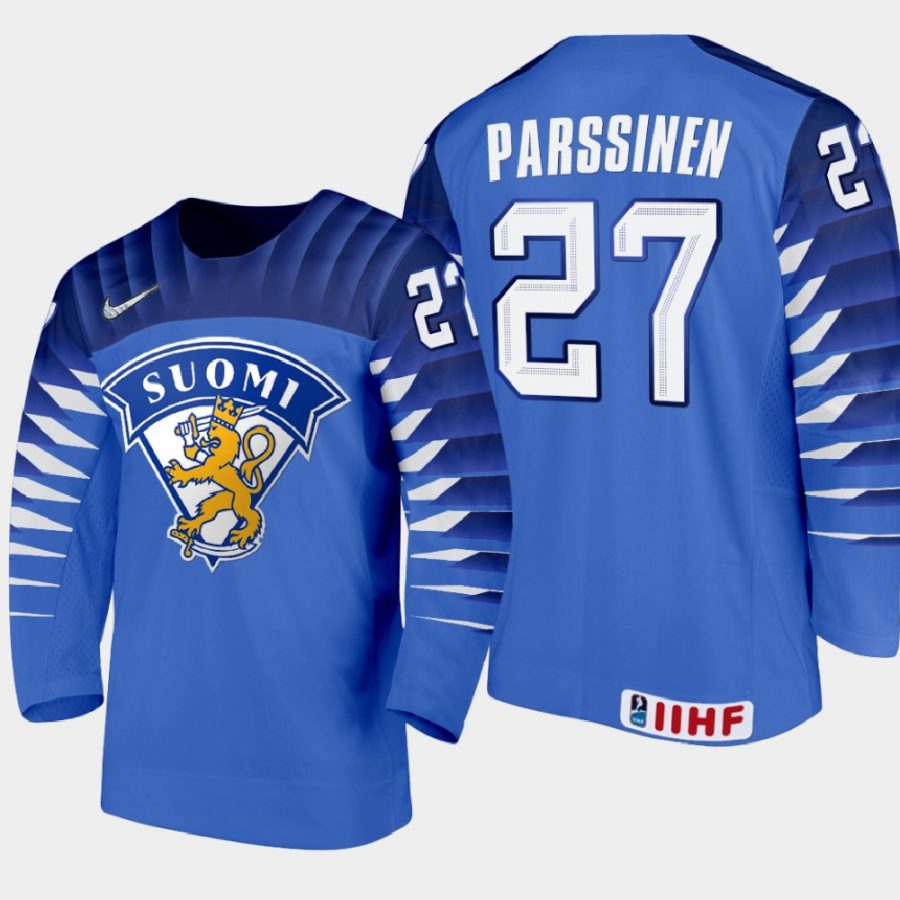 finland team juuso parssinen 2021 iihf world junior championship away jersey blue