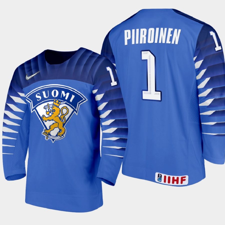 finland team kari piiroinen 2021 iihf world junior championship away jersey blue