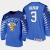 finland team ruben rafkin 2021 iihf world junior championship away jersey blue