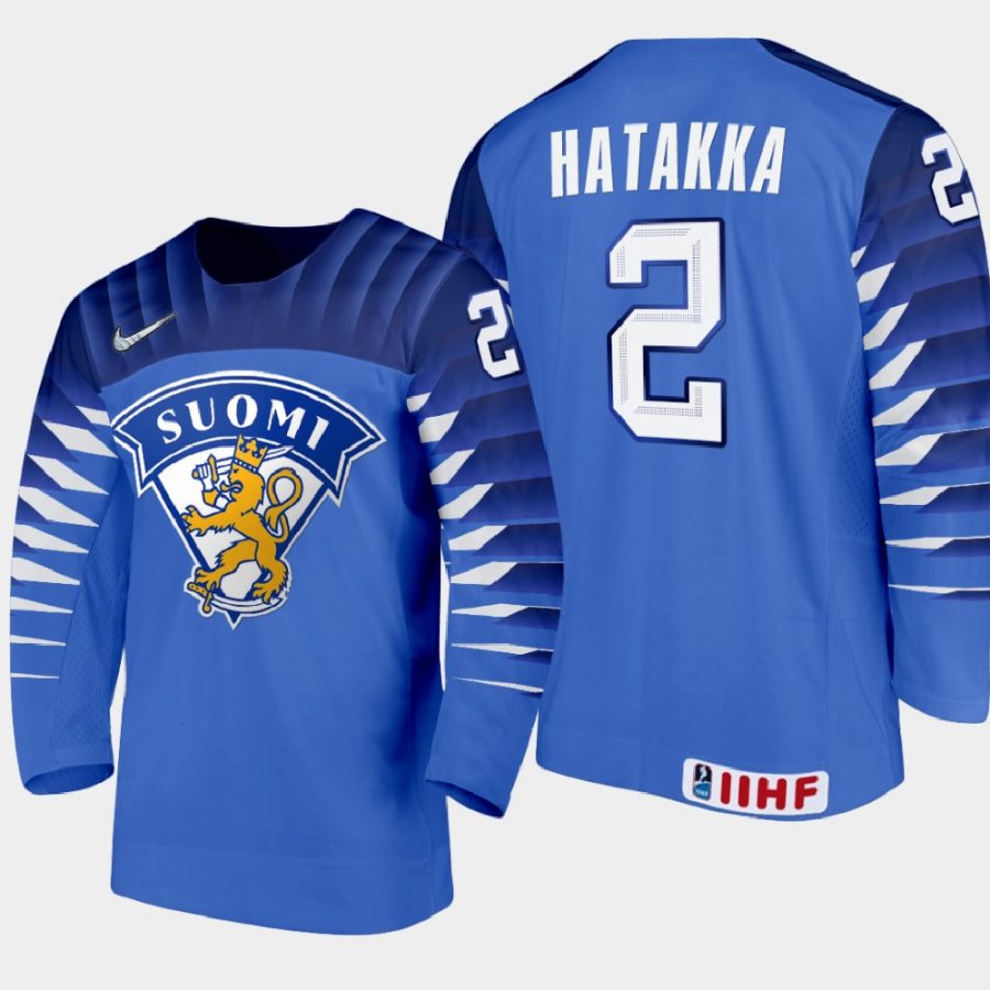 finland team santeri hatakka 2021 iihf world junior championship away jersey blue