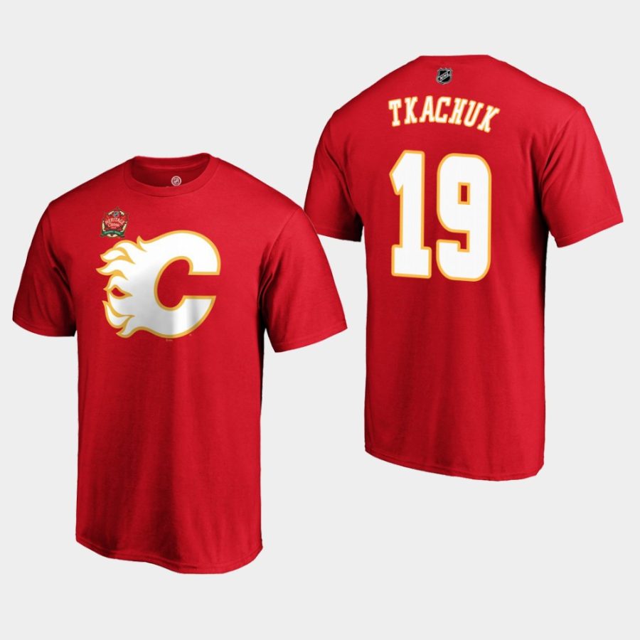 flames matthew tkachuk red 2019 heritage classic primary logo t shirt 0a