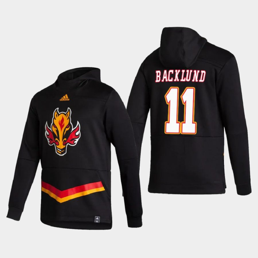 flames mikael backlund black 2021 reverse retro authentic pullover hoodie