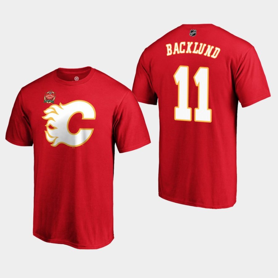 flames mikael backlund red 2019 heritage classic primary logo t shirt 0a