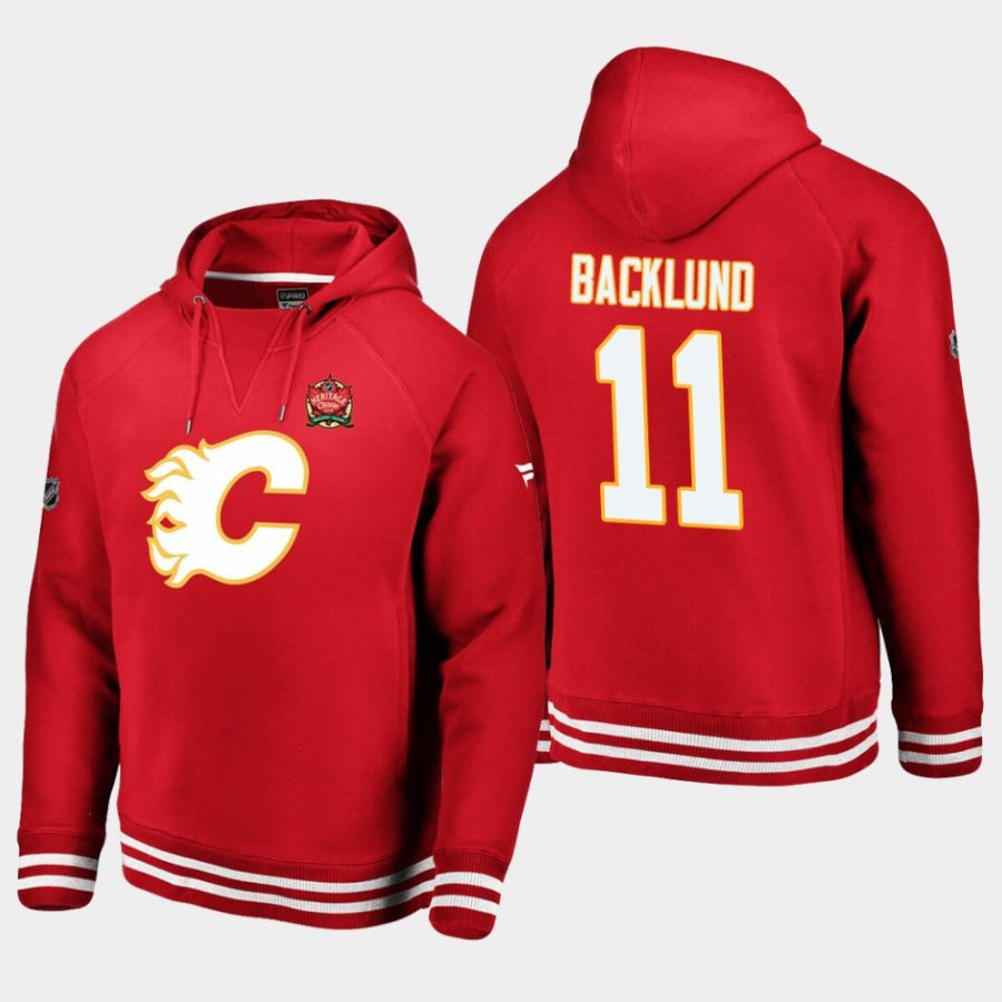 flames mikael backlund red 2019 heritage classic rinkside throwback pullover hoodie