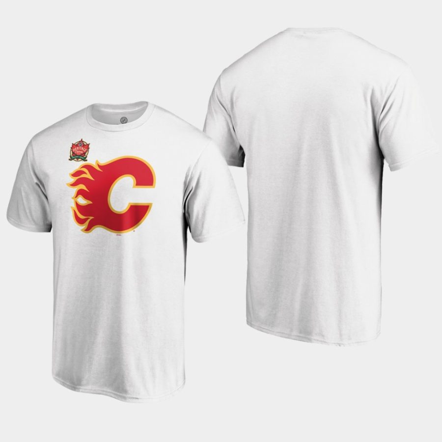 flames white 2019 heritage classic primary logo t shirt