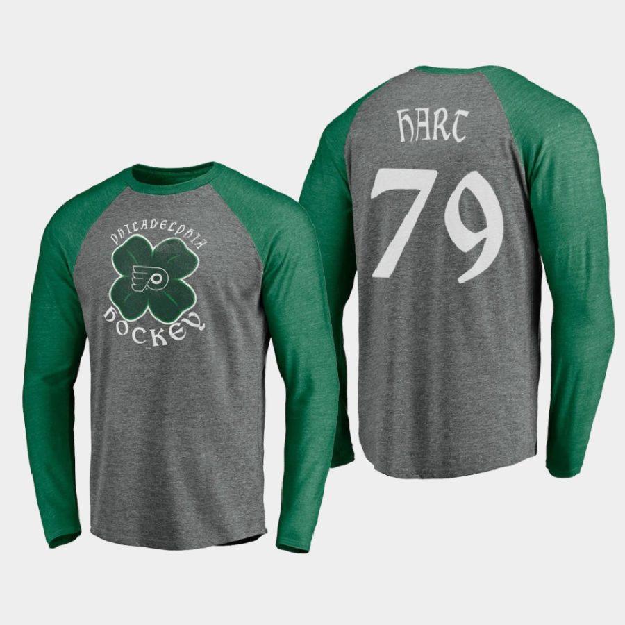 flyers carter hart gray st. patricks day celtic long sleeve raglan t shirt