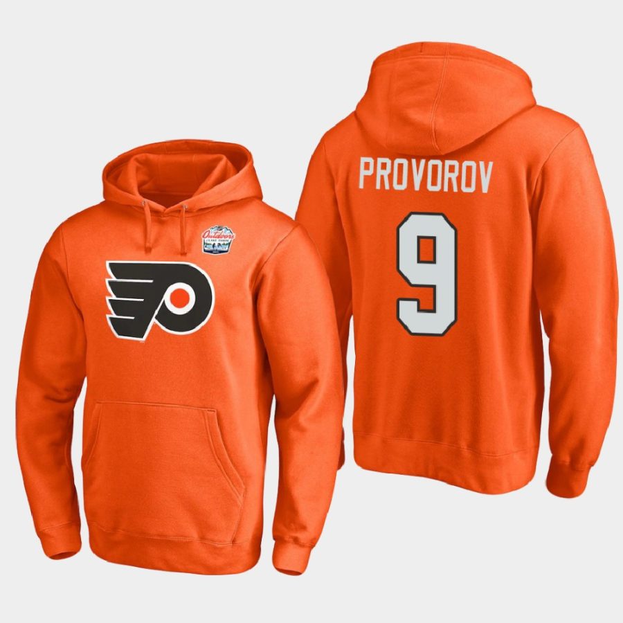 flyers ivan provorov orange 2021 lake tahoe outdoor games primary logo pullover hoodie