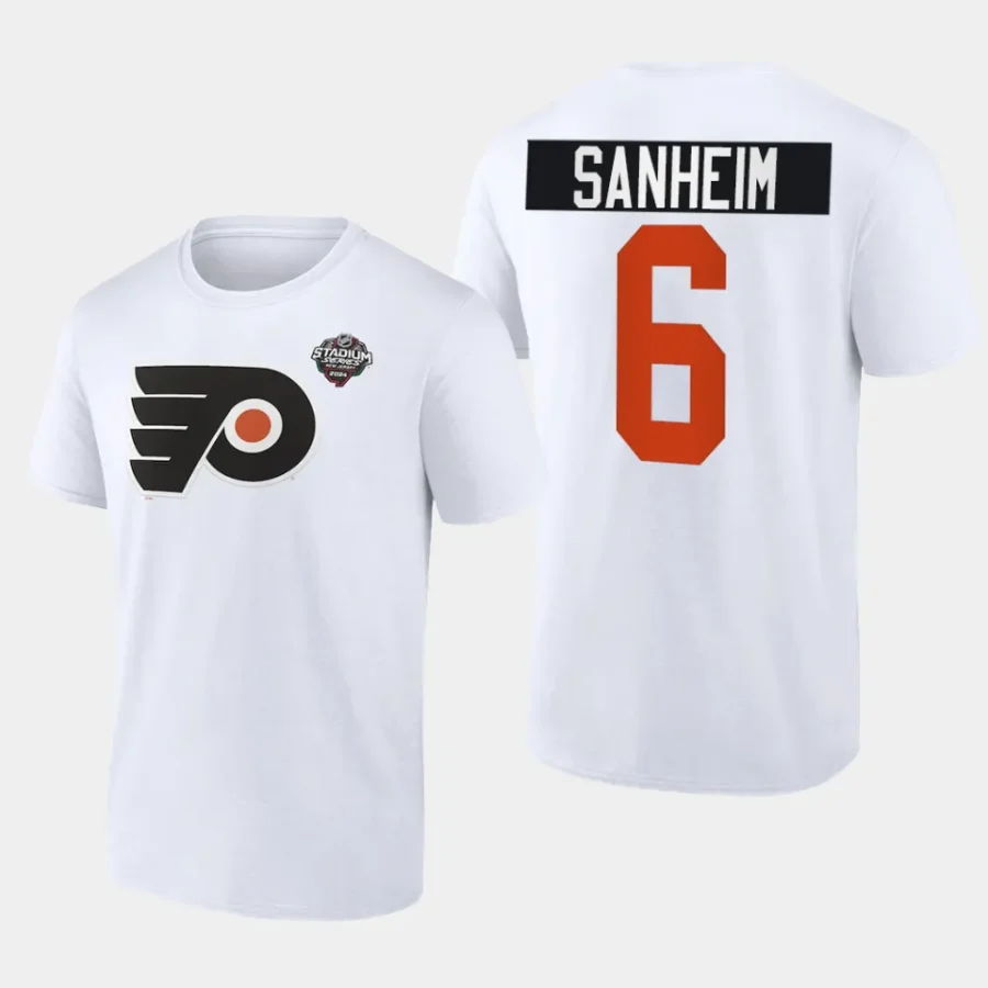 flyers travis sanheim white 2024 nhl stadium series logo t shirt