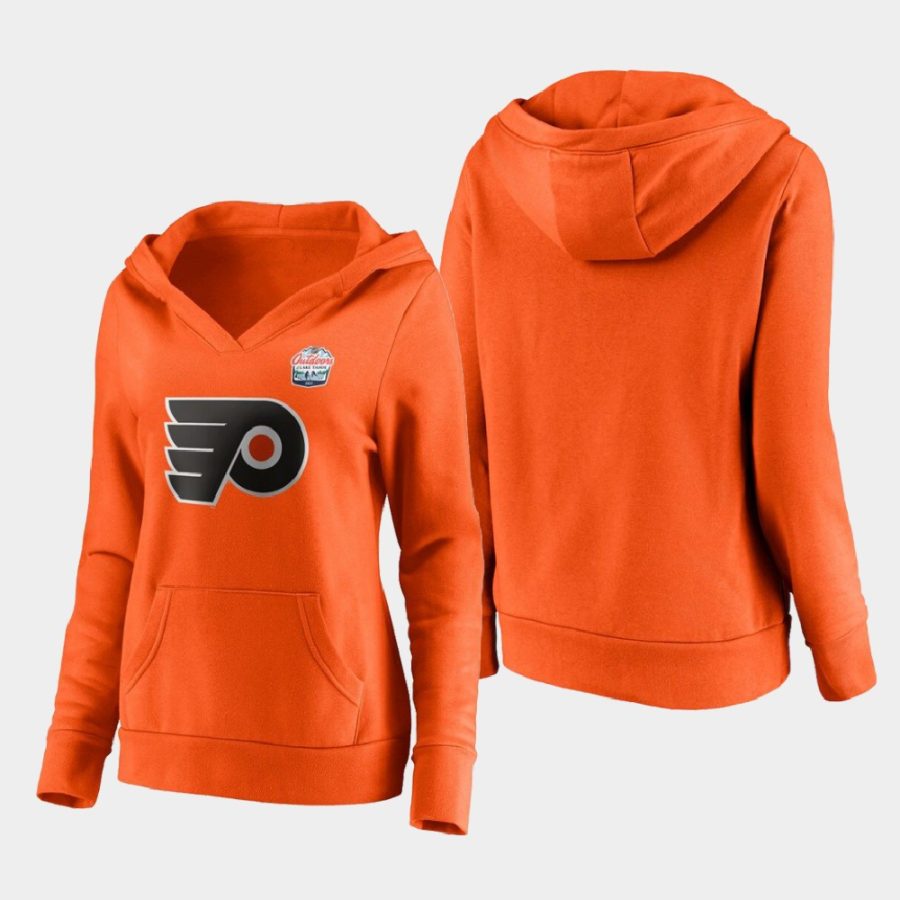 flyers womens orange 2021 nhl outdoors at lake tahoe primary logo pullover hoodie