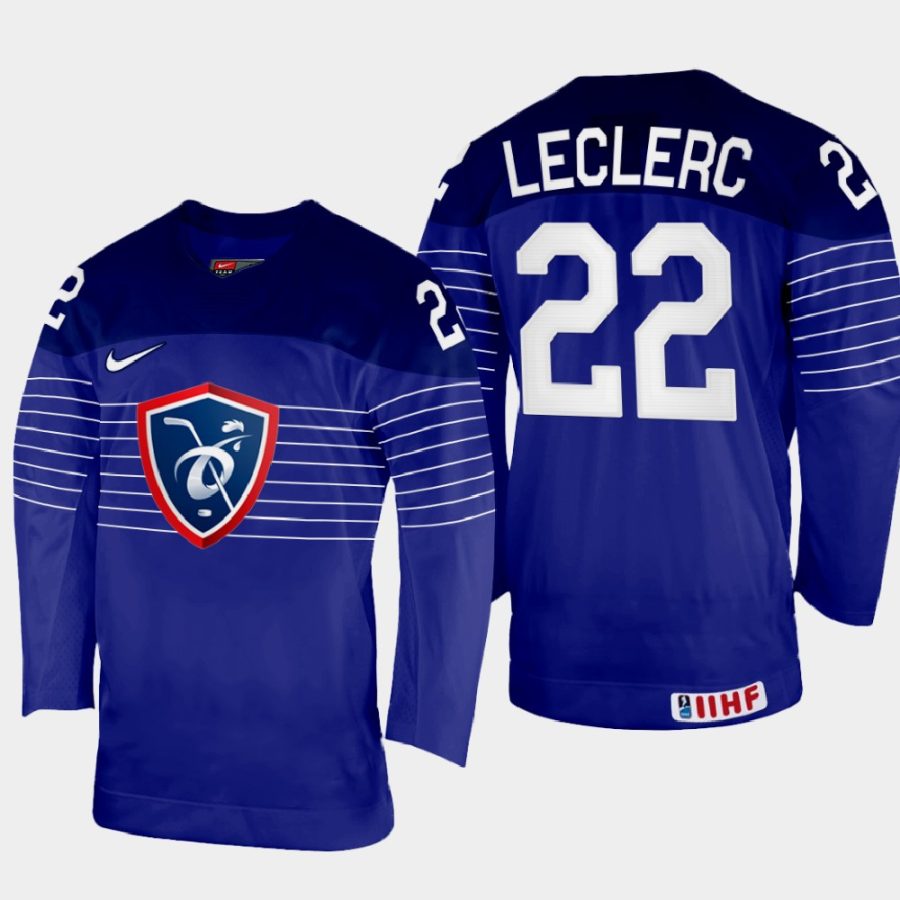 france hockey guillaume leclerc 2022 iihf world championship away jersey navy