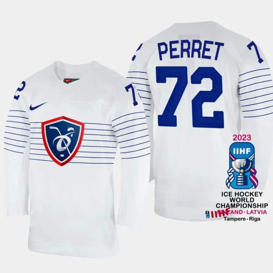 france hockey jordann perret 2023 iihf world championship men home jersey white