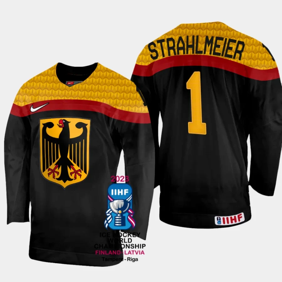 germany hockey dustin strahlmeier 2023 iihf world championship men away jersey black