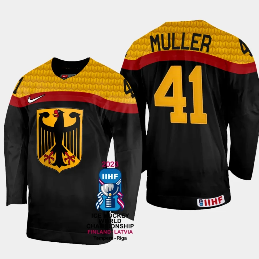 germany hockey jonas muller 2023 iihf world championship men away jersey black