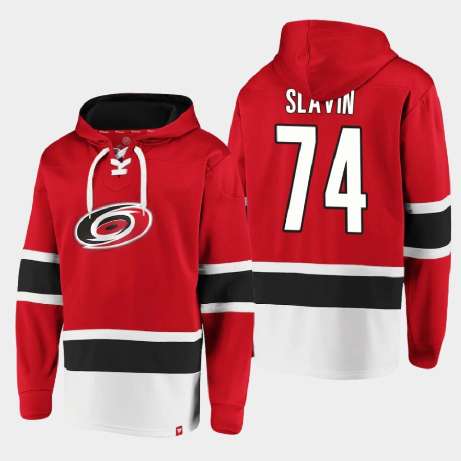 hurricanes jaccob slavin red dasher player lace up hoodie