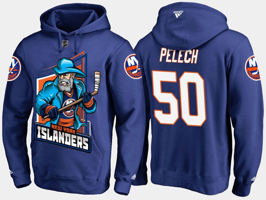 islanders adam pelech cartoon team color blue hoodie