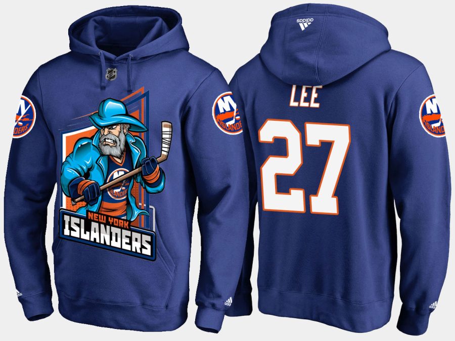 islanders anders lee cartoon team color blue hoodie