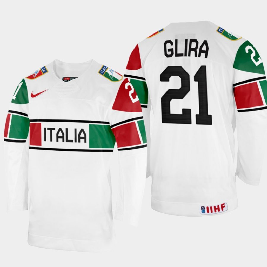 italy hockey daniel glira 2022 iihf world championship home jersey white