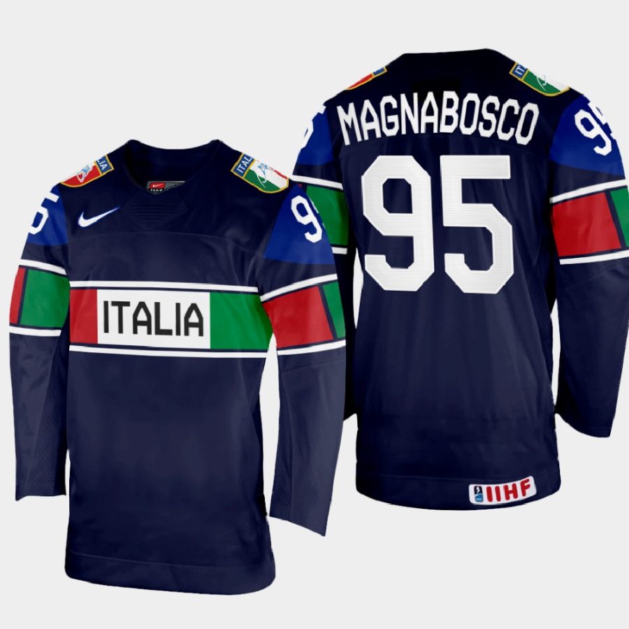 italy hockey marco magnabosco 2022 iihf world championship away jersey navy