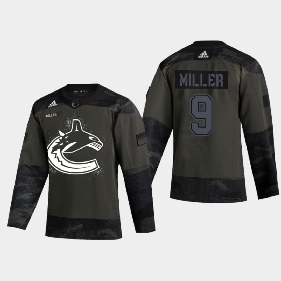 j.t. miller canucks camo 2021 armed forces night warm up jersey