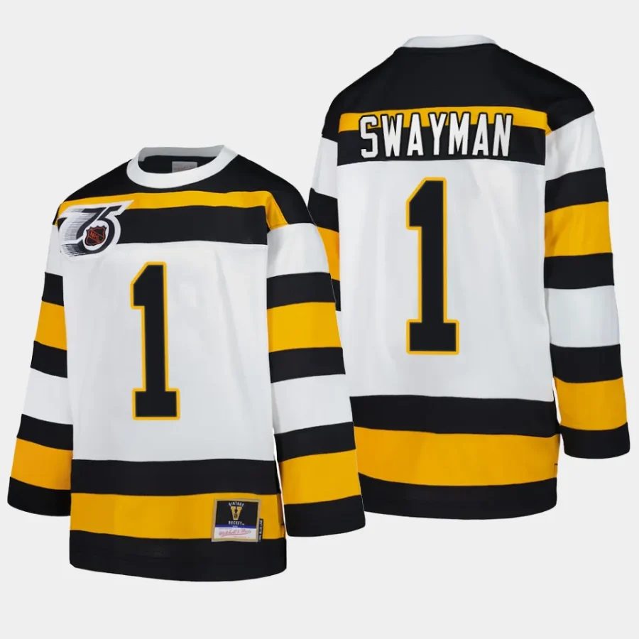 jeremy swayman bruins white blue line 1991 throwback jersey