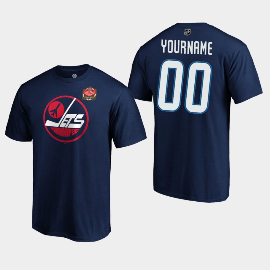 jets custom navy 2019 heritage classic primary logo t shirt