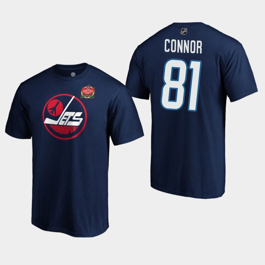 jets kyle connor navy 2019 heritage classic primary logo t shirt