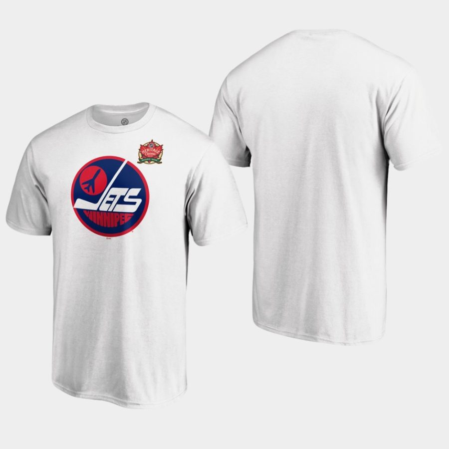 jets white 2019 heritage classic primary logo t shirt