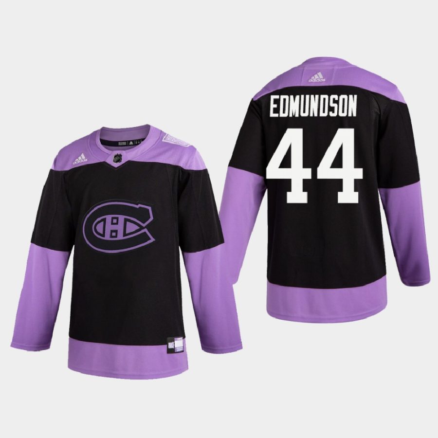 joel edmundson canadiens black 2020 hockey fights cancer practice jersey