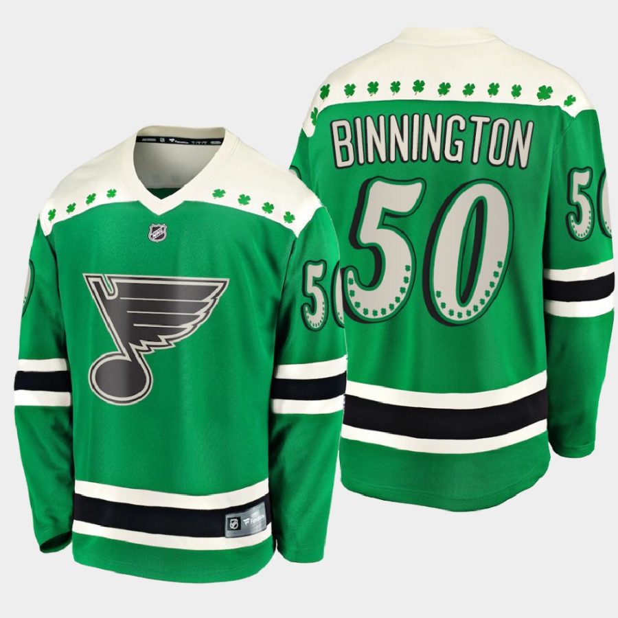 jordan binnington blues green 2021 st. patricks day jersey