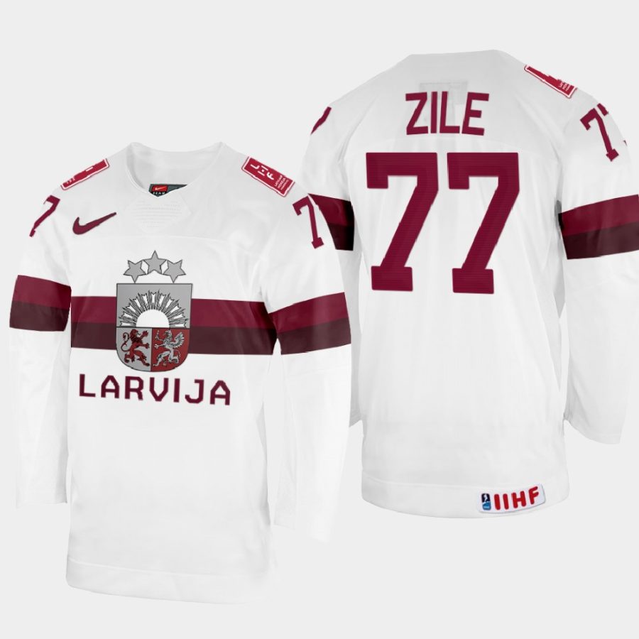 latvia hockey kristaps zile 2022 iihf world championship home jersey white