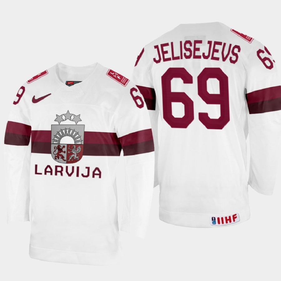 latvia hockey nikolajs jelisejevs 2022 iihf world championship home jersey white