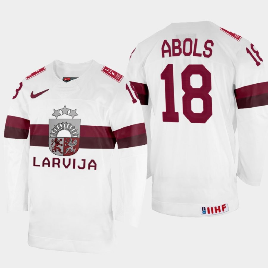 latvia hockey rodrigo abols 2022 iihf world championship home jersey white