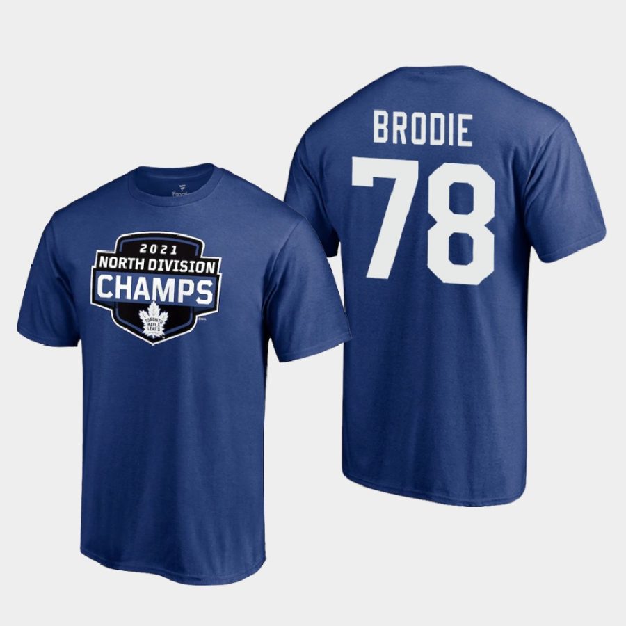 maple leafs t.j. brodie blue 2021 north division champions t shirt