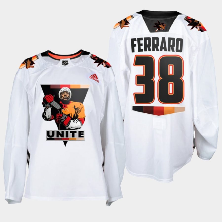 mario ferraro sharks white terry smith unite special warmup jersey