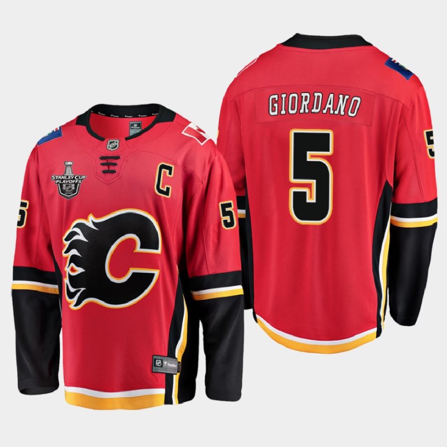 mark giordano flames red 2019 2020 stanley cup playoffs home jersey