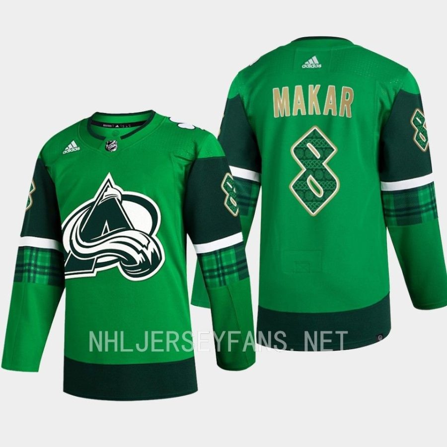 men avalanche cale makar 2023 st. patricks day primegreen authentic jersey green