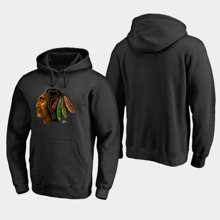 men blackhawks black midnight mascot primary hoodie