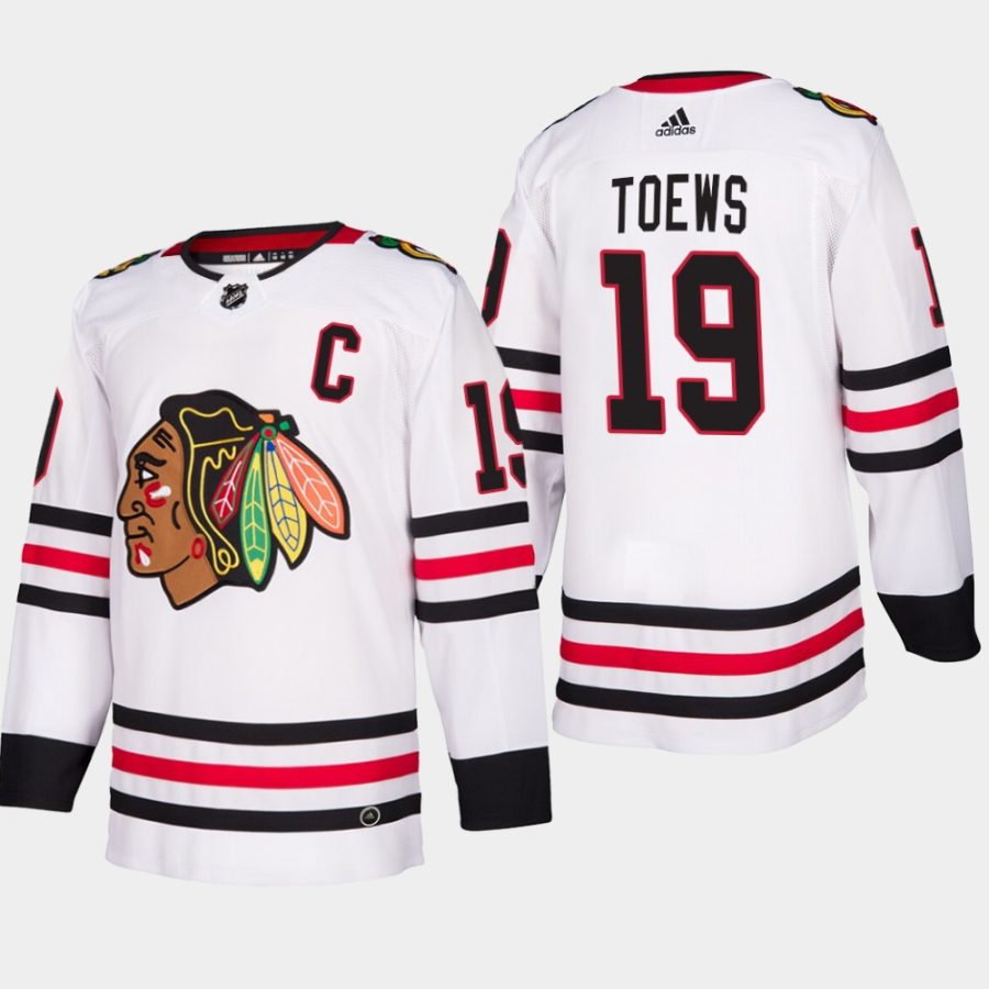 men blackhawks jonathan toews 2019 20 season away jersey white