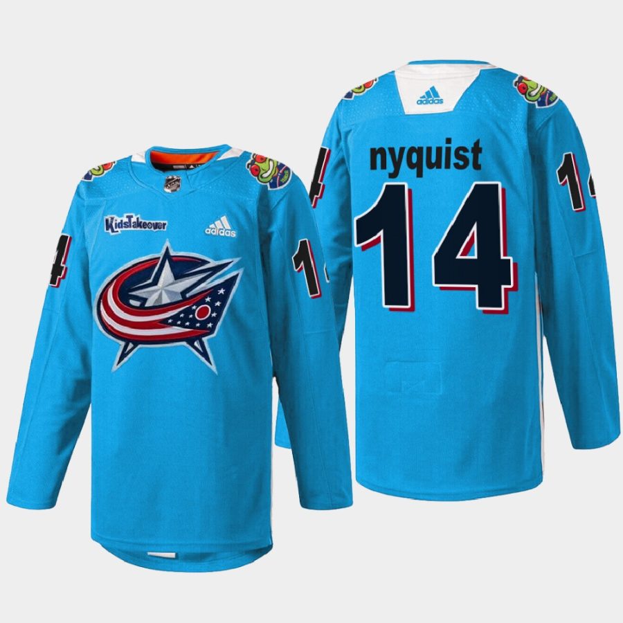 men blue jackets gustav nyquist warmup kids takeover blue jersey