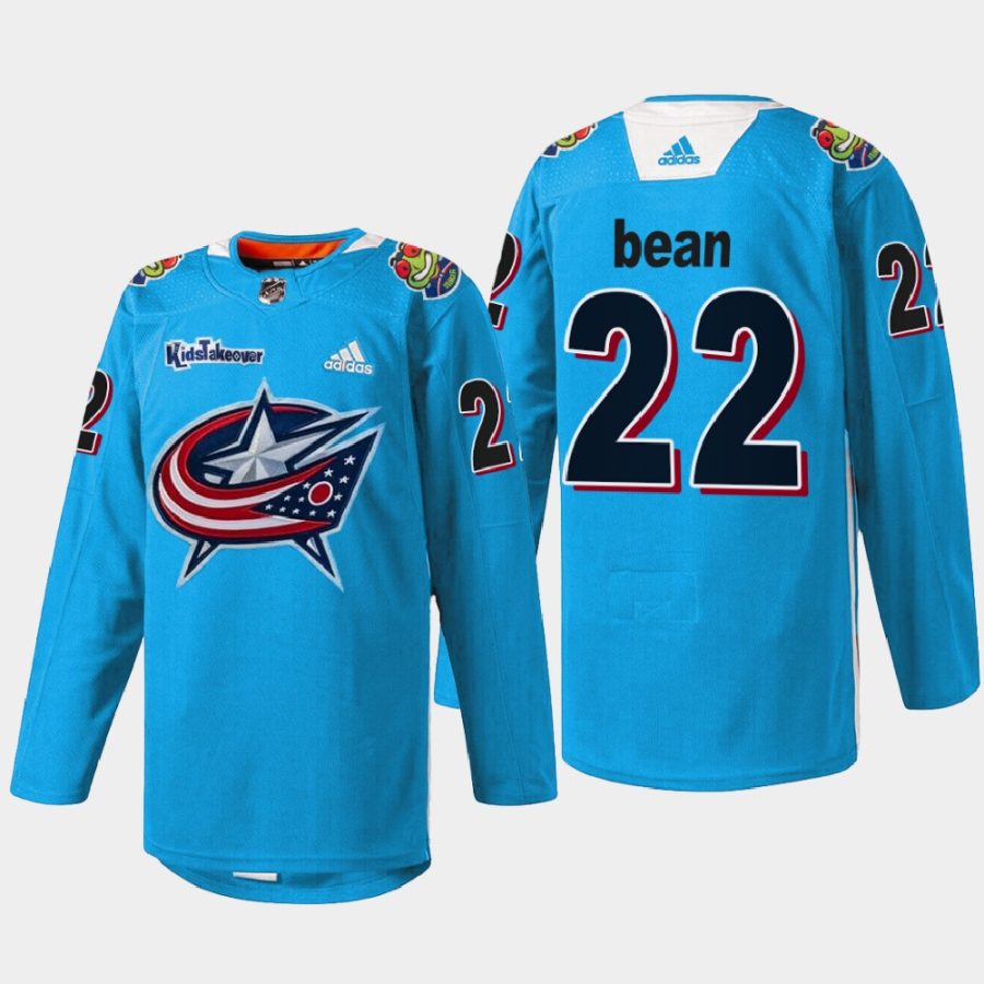 men blue jackets jake bean warmup kids takeover blue jersey