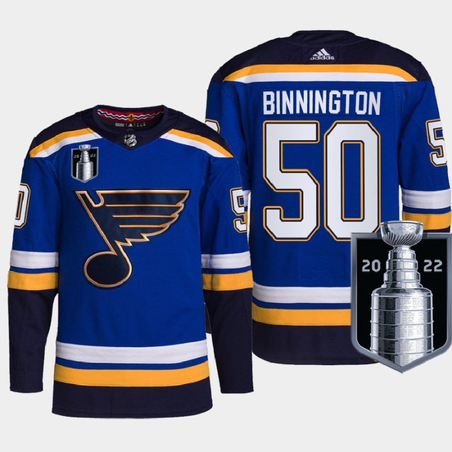 men blues jordan binnington authentic pro 2022 stanley cup playoffs blue jersey