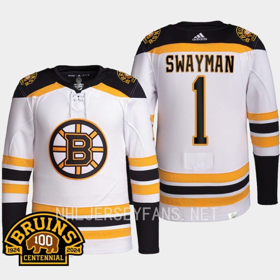 men bruins jeremy swayman 2023 24 authentic pro 100th centennial white jersey