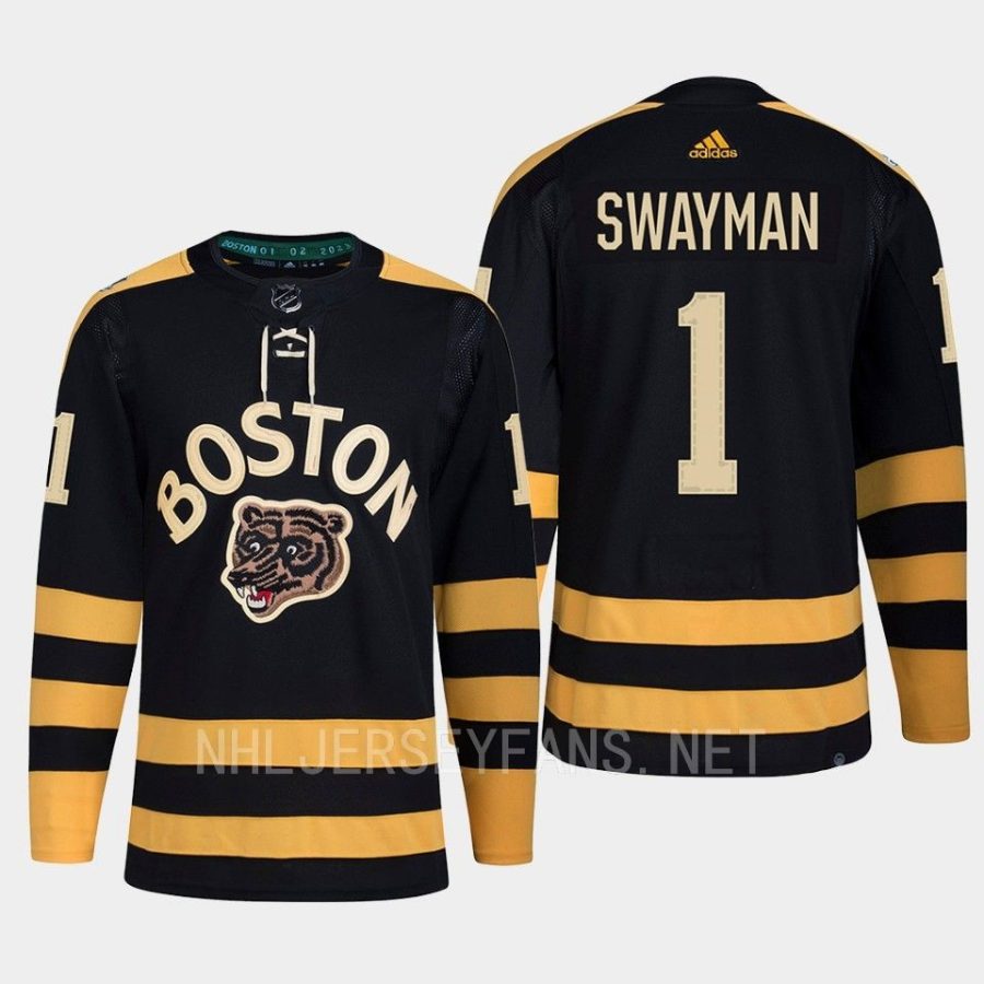 men bruins jeremy swayman primegreen 2023 winter classic black jersey