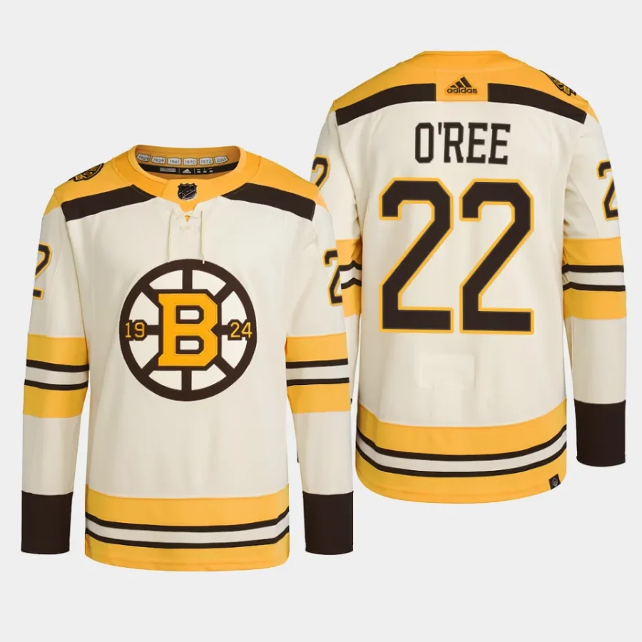 men bruins willie oree 2023 24 primegreen 100th anniversary authentic player cream jersey