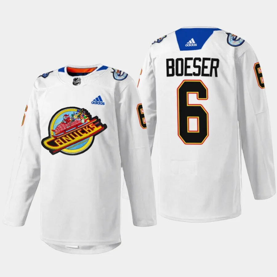 men canucks brock boeser 2023 pre game sweater christmas night white jersey