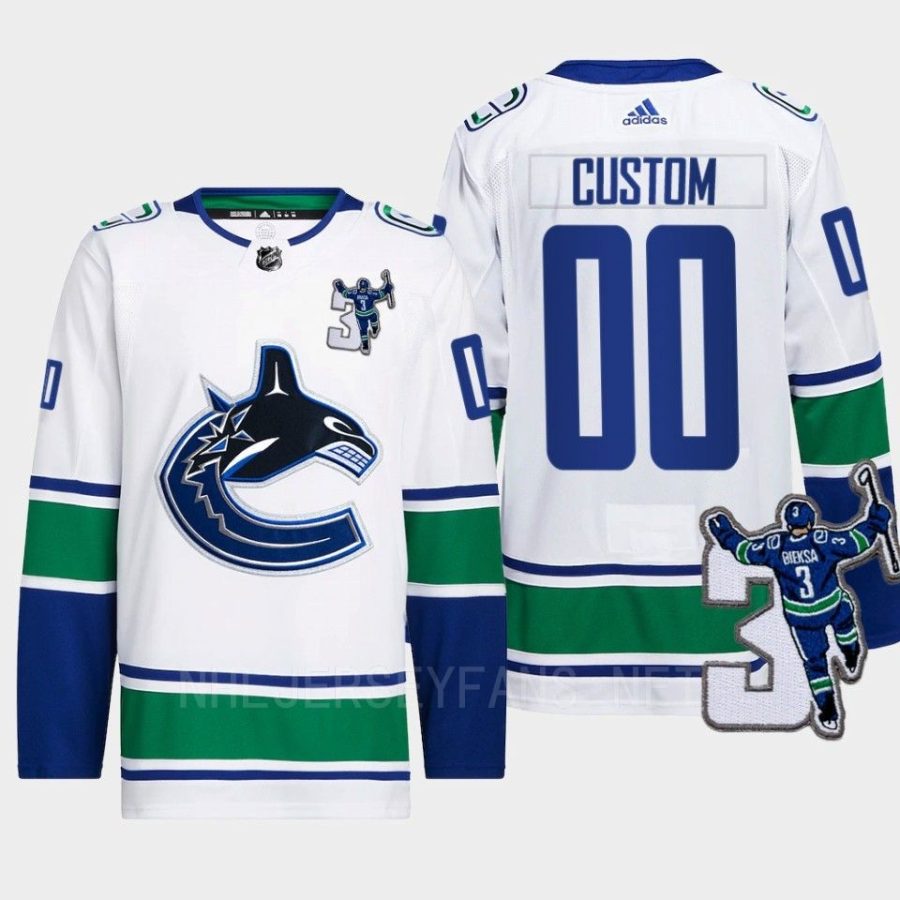 men canucks custom away kevin bieska patch white jersey